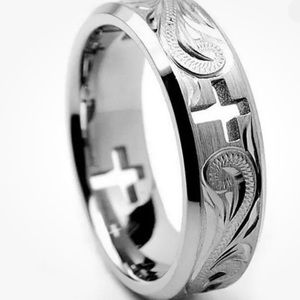 NWT Silver Plated Cross Prayer Ring Jewelry Unique Carved Design Size 6&9
